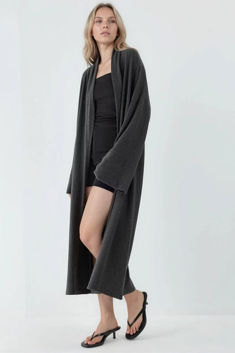 Relaxed Fit Langlijn Open-Front Sjawl Kraag Gebreide Cardigan - Image 5