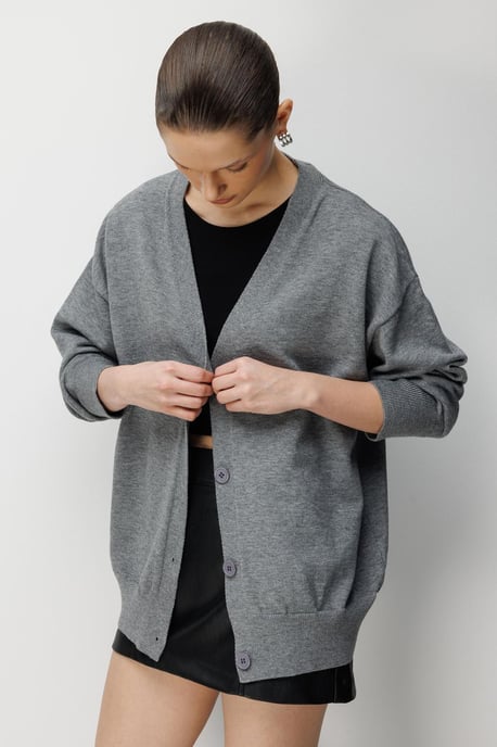 Lange Ribbels Breigarment Cardigan met V-hals en Knoopsluiting - Image 5