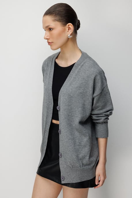 Lange Ribbels Breigarment Cardigan met V-hals en Knoopsluiting - Image 6