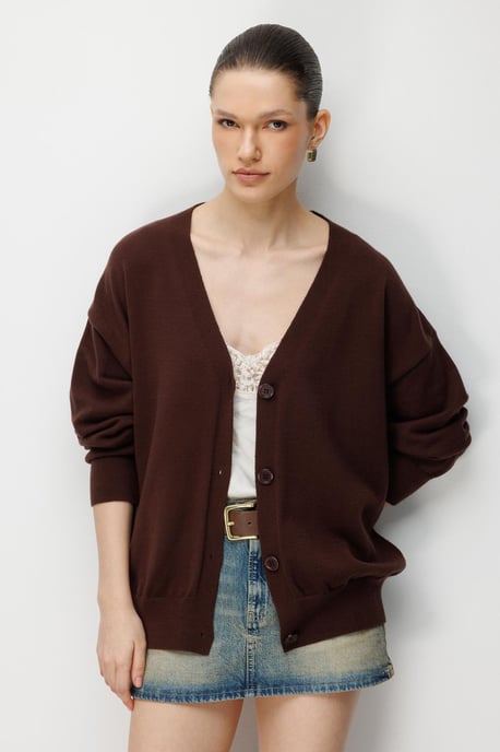 Lange Geribde Trui Cardigan met V-hals en Knopsluiting - Image 4
