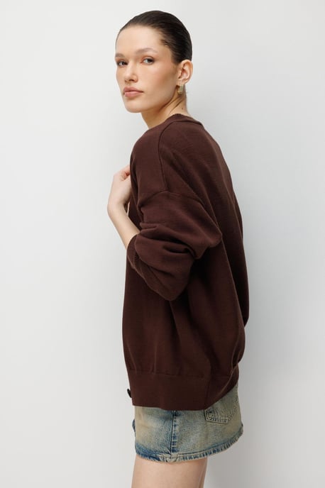 Lange Geribde Trui Cardigan met V-hals en Knopsluiting - Image 5