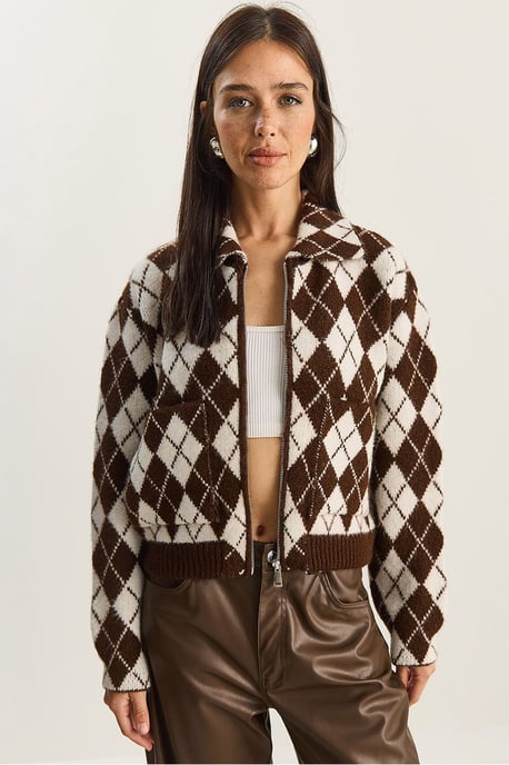 Dikke Jacquard Gebreide Cardigan met Rits - Image 1