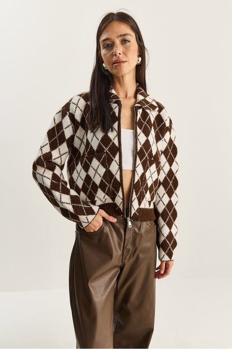 Dikke Jacquard Gebreide Cardigan met Rits - Image 2