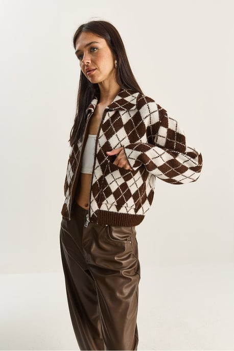 Dikke Jacquard Gebreide Cardigan met Rits - Image 3