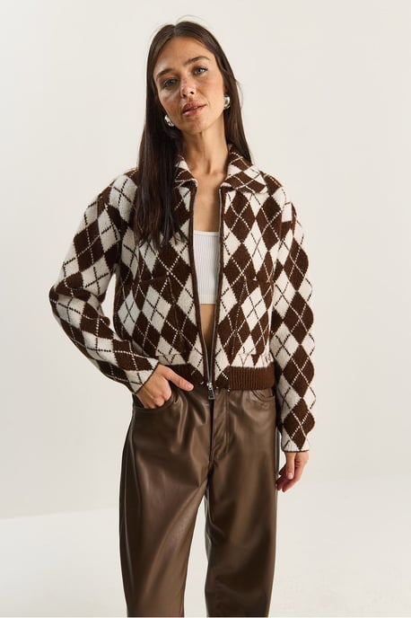 Dikke Jacquard Gebreide Cardigan met Rits - Image 4