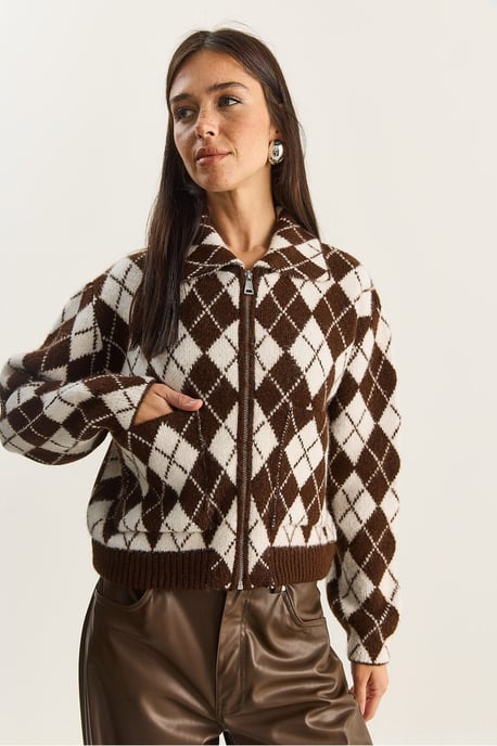 Dikke Jacquard Gebreide Cardigan met Rits - Image 6