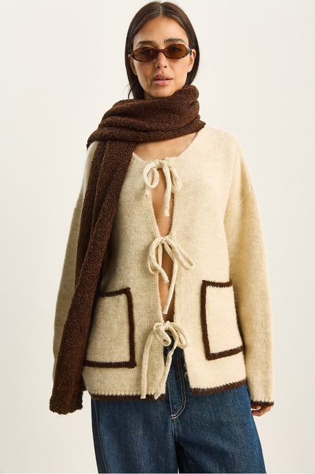 Overmaatse gebreide cardigan met striksluiting - Image 1