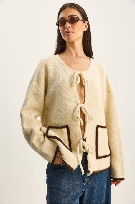 Overmaatse gebreide cardigan met striksluiting - Image 4