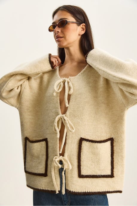 Overmaatse gebreide cardigan met striksluiting - Image 5