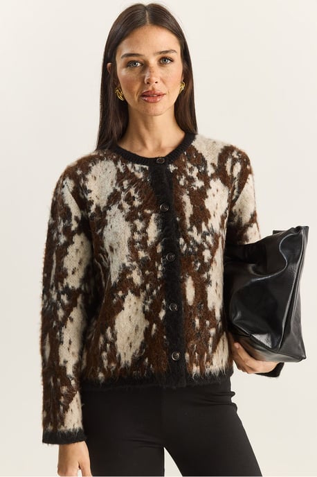 Jacquard Patroon Lange Mouw Knopen Cardigan - Image 1