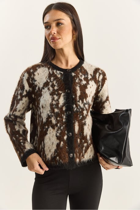 Jacquard Patroon Lange Mouw Knopen Cardigan - Image 2