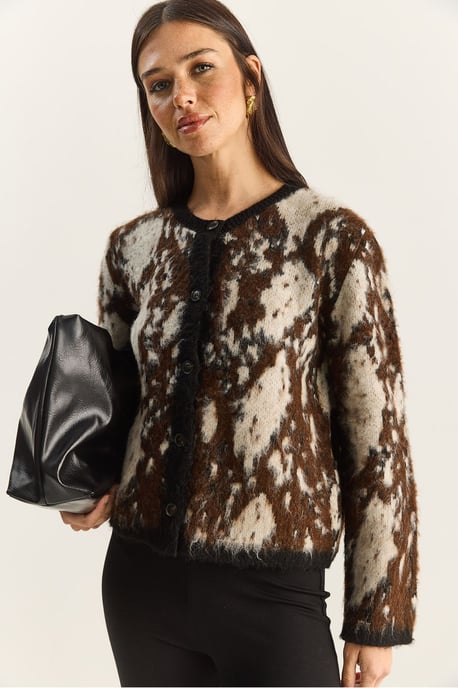 Jacquard Patroon Lange Mouw Knopen Cardigan - Image 3