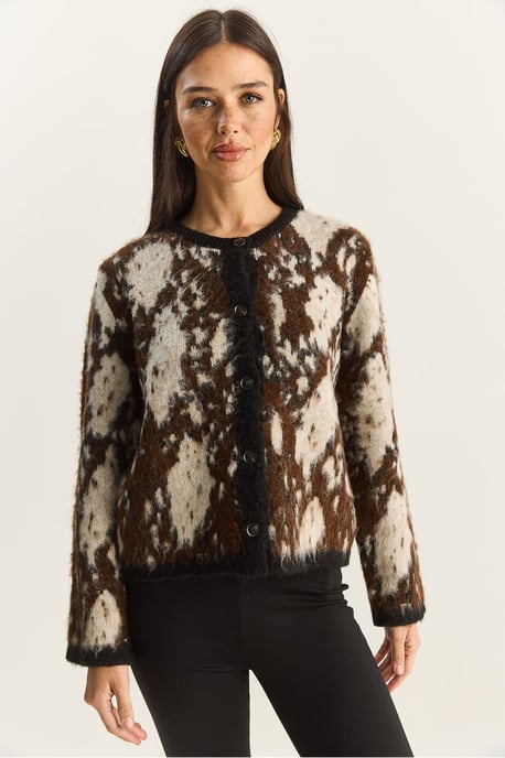 Jacquard Patroon Lange Mouw Knopen Cardigan - Image 5