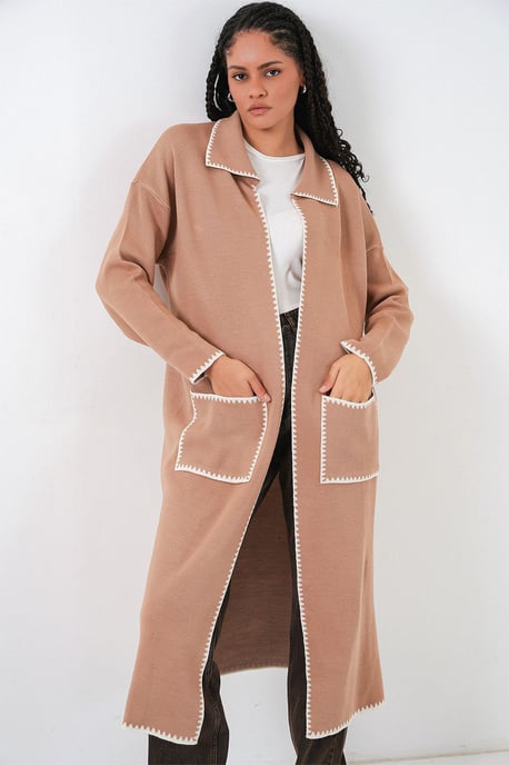 Lange Brei Cardigan met Steekdetails - Image 1