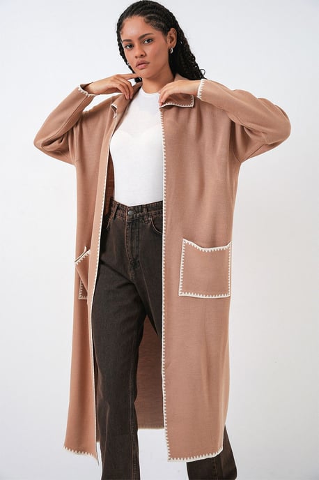 Lange Brei Cardigan met Steekdetails - Image 3