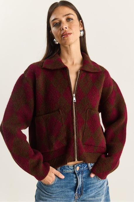 Dikke Jacquard Gebreide Cardigan met Rits - Image 1