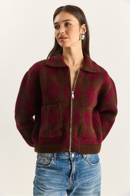 Dikke Jacquard Gebreide Cardigan met Rits - Image 3