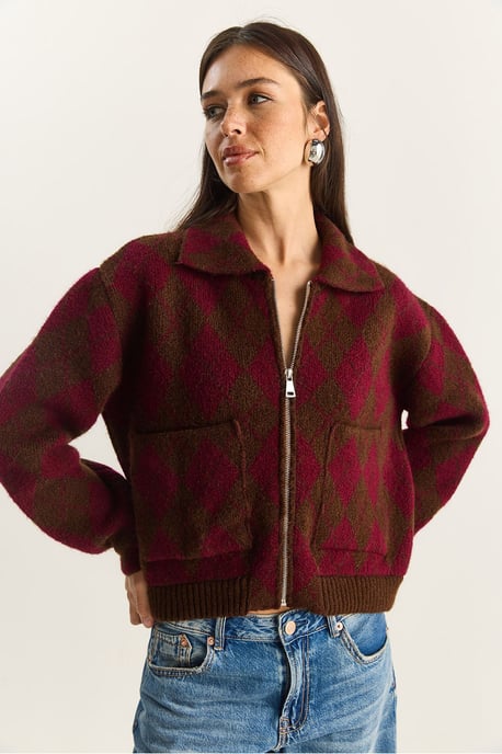 Dikke Jacquard Gebreide Cardigan met Rits - Image 4