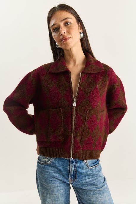 Dikke Jacquard Gebreide Cardigan met Rits - Image 5