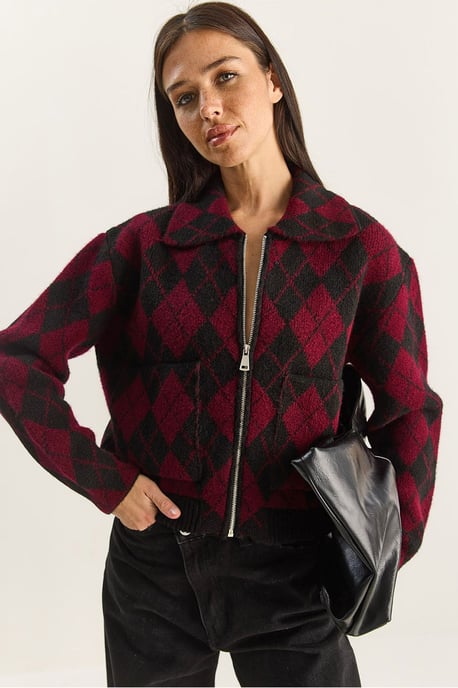 Dikke Jacquard Gebreide Cardigan met Rits - Image 1