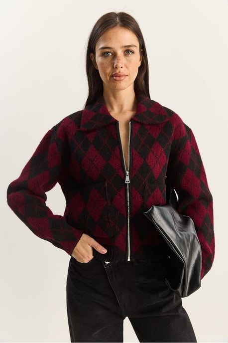 Dikke Jacquard Gebreide Cardigan met Rits - Image 2