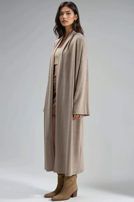 Relaxed Fit Langlijn Open-Front Sjawl Kraag Gebreide Cardigan - Image 2