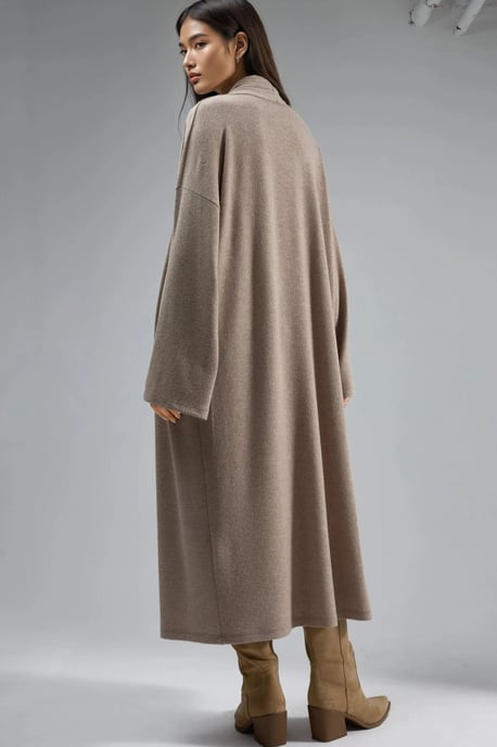 Relaxed Fit Langlijn Open-Front Sjawl Kraag Gebreide Cardigan - Image 3