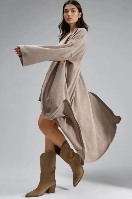 Relaxed Fit Langlijn Open-Front Sjawl Kraag Gebreide Cardigan - Image 4