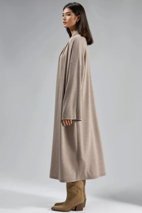 Relaxed Fit Langlijn Open-Front Sjawl Kraag Gebreide Cardigan - Image 5