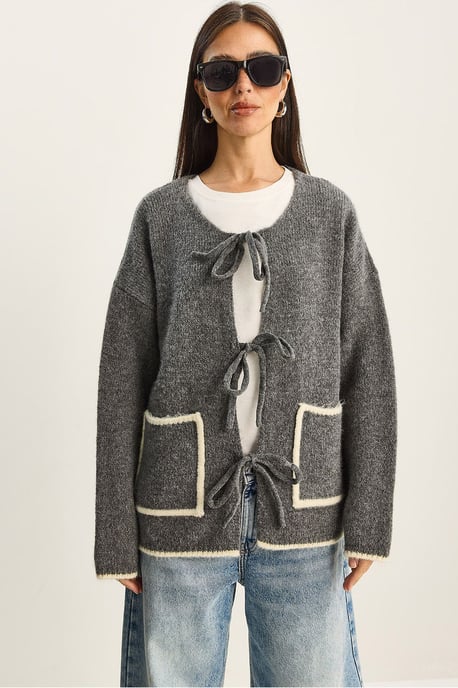 Oversized gebreide cardigan met striksluiting - Image 1