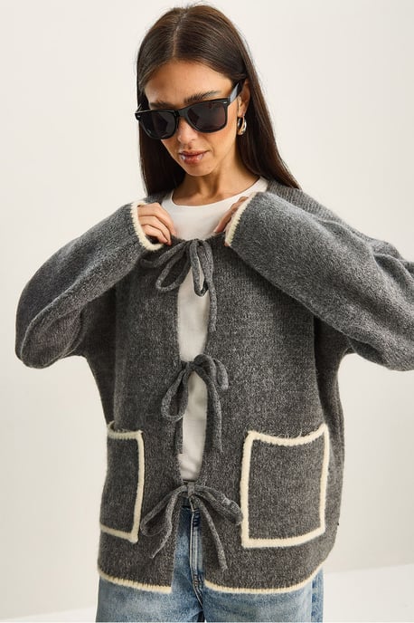 Oversized gebreide cardigan met striksluiting - Image 3