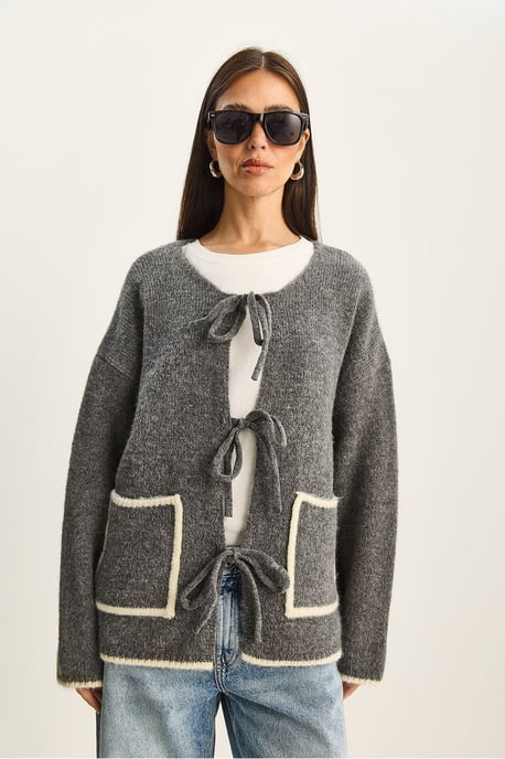 Oversized gebreide cardigan met striksluiting - Image 6