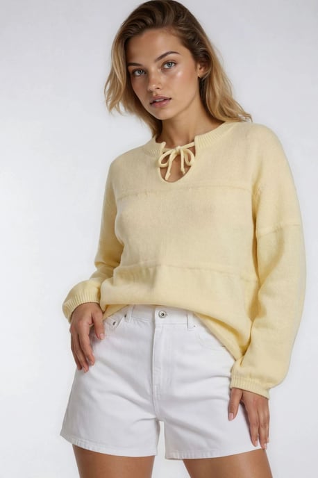 V loose knit sweater met strikdetails - Image 2