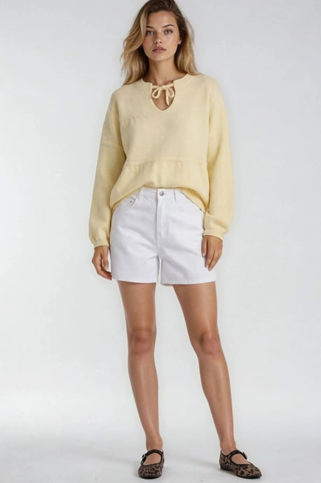 V loose knit sweater met strikdetails - Image 3