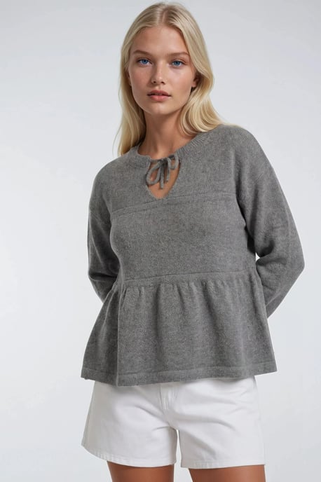 V loose knit sweater met strikdetails - Image 2