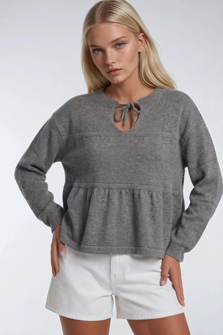 V loose knit sweater met strikdetails - Image 3