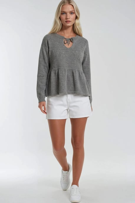 V loose knit sweater met strikdetails - Image 4