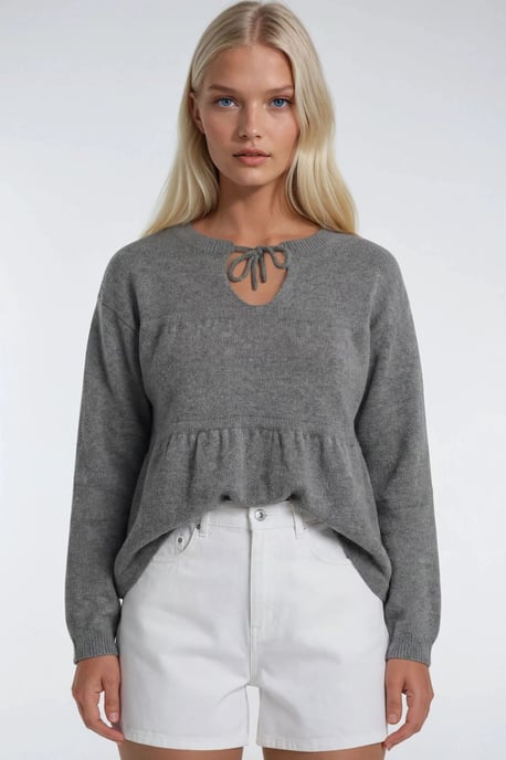 V loose knit sweater met strikdetails - Image 5