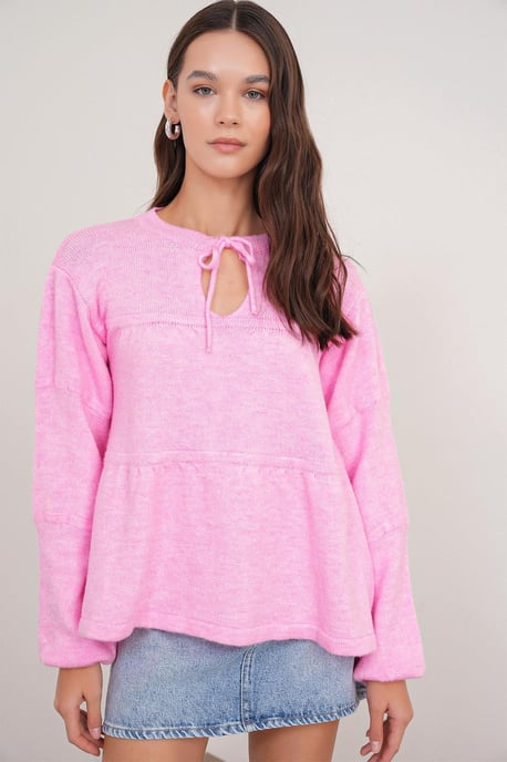 V loose knit sweater met strikdetails - Image 1