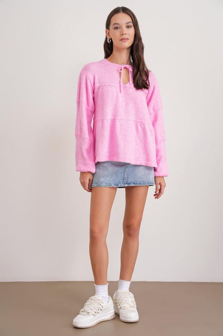 V loose knit sweater met strikdetails - Image 2