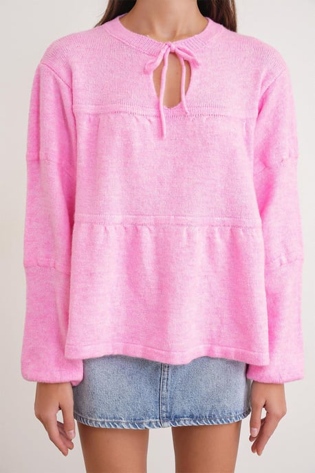 V loose knit sweater met strikdetails - Image 4