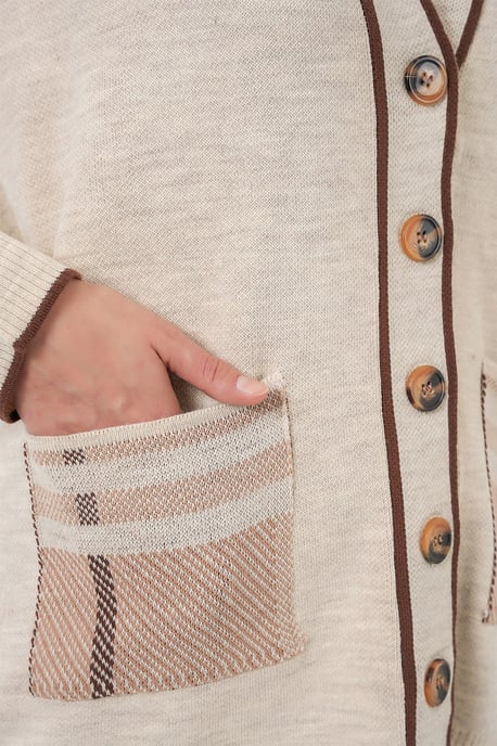 Pocket Gedetailleerde V-hals Cardigan en Wijde Broek Set - Image 4
