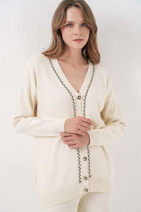 V-hals cardigan en wijde broek set - Image 3