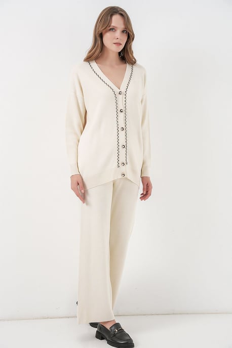 V-hals cardigan en wijde broek set - Image 4
