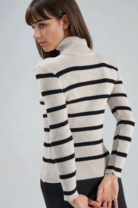 Getailleerde Gestreepte Ribbels Turtleneck Trui - Image 3