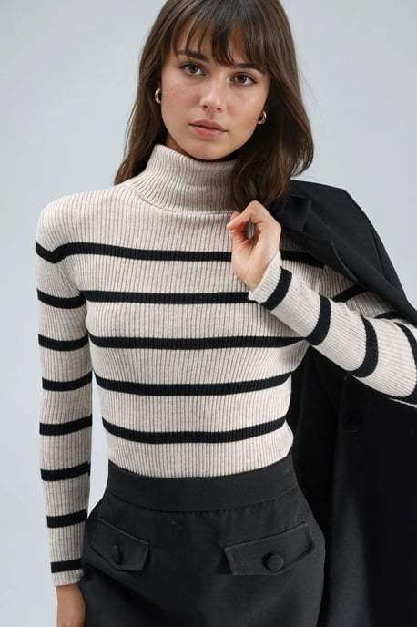 Getailleerde Gestreepte Ribbels Turtleneck Trui - Image 4