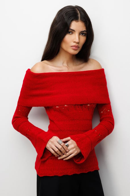 Off-shoulder Gerepte Trui met Uitsnijdingen - Image 1