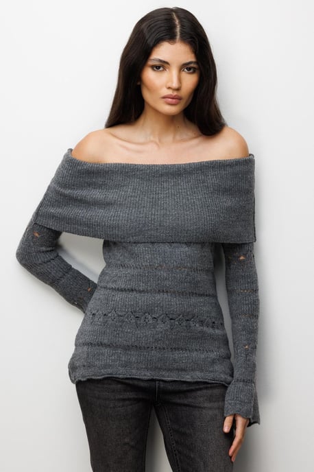 Off-shoulder Gerepte Trui met Uitsnijdingen - Image 1
