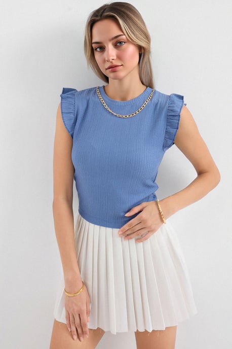 Geribbelde Mouwloze Coltrui Blouse - Image 4