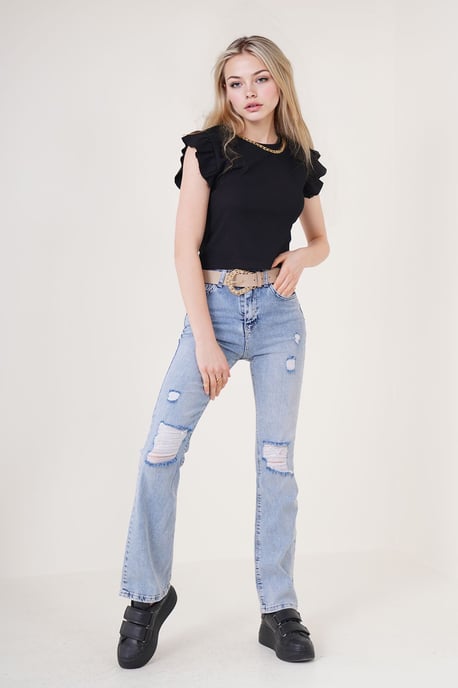 Geribbelde Mouwloze Crew Neck Blouse - Image 2